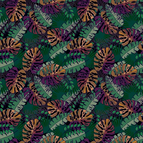 熱帯の葉のシームレスなパターンベクトルイラスト — ストックベクタ
