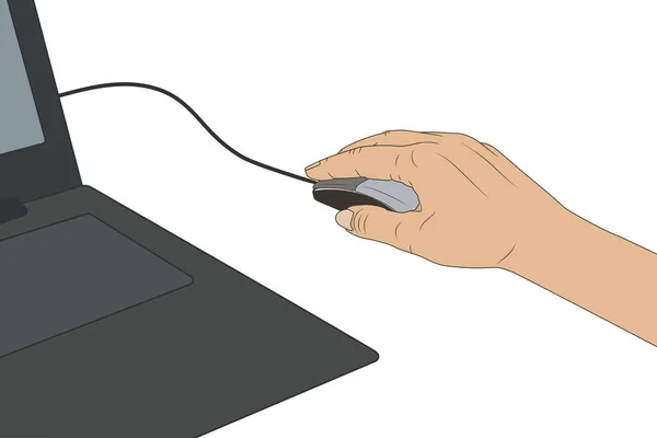 Mão Segura Mouse Laptop Ilustração Estoque Vetor Eps —  Vetores de Stock