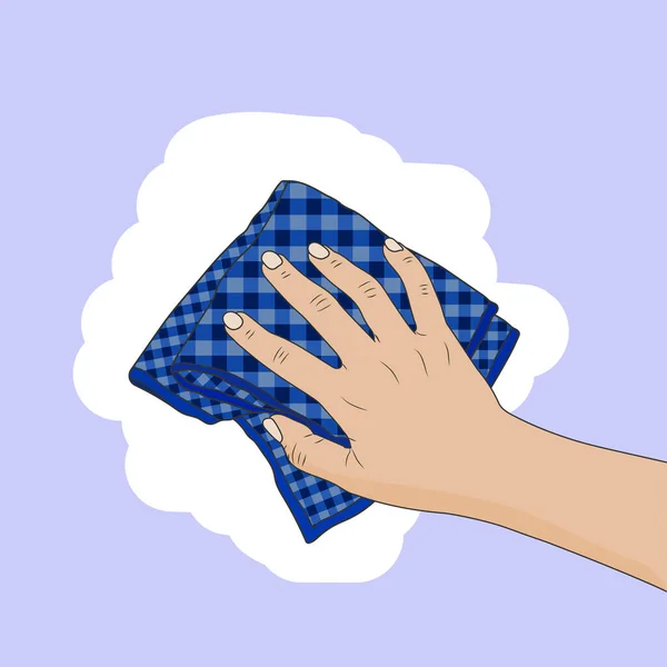 Hand Holds Rag Towel Napkin Washes Cleans Eps10 Vector Stock — Stock Vector