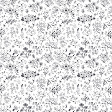 Çiçeklerin kusursuz deseni, vektör çizimleri, siyah ve beyaz 