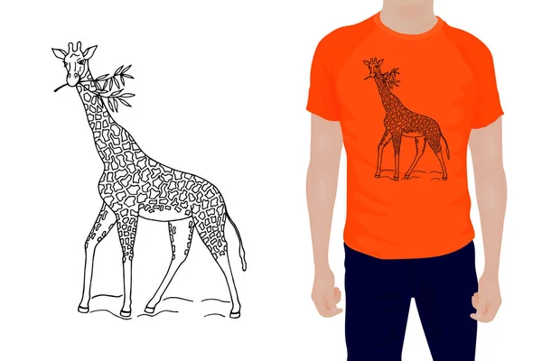 Vektor Illustration Shirt Print Mit Giraffe — Stockvektor