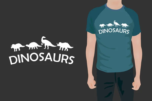 Ilustración Vectorial Impresión Camiseta Con Dinosaurios — Vector de stock