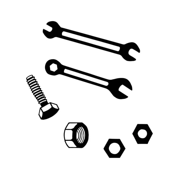 用白色隔离的扳手 螺钉和螺母 — 图库矢量图片