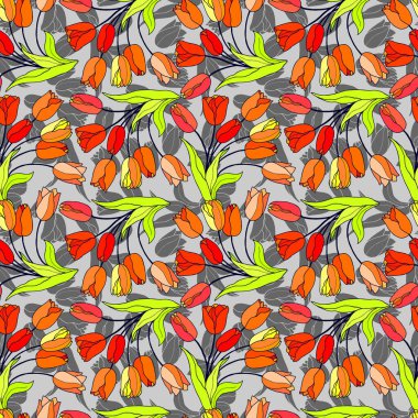 Renkli laleler, vektör ve illüstrasyonla kusursuz desen çizmek 