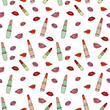 Ruj, kadın dudakları, güzellik ve makyaj konsepti olan kusursuz bir desen. 