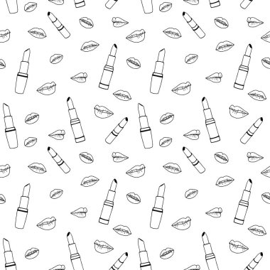 Ruj, kadın dudakları, güzellik ve makyaj konsepti olan kusursuz bir desen. 