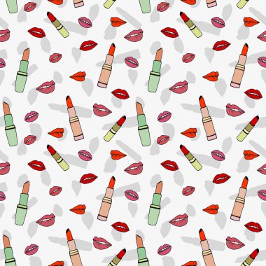 Ruj, kadın dudakları, güzellik ve makyaj konsepti olan kusursuz bir desen. 