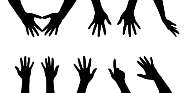 Dessin Animé Mains Noires Isolées Sur Fond Blanc Vecteur Illustration — Image vectorielle