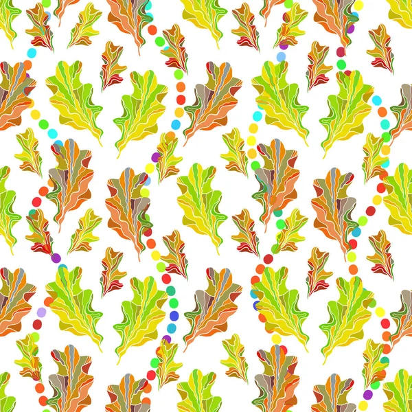 Patrón Sin Costuras Con Coloridas Hojas Roble Otoño Caído Aislado — Vector de stock