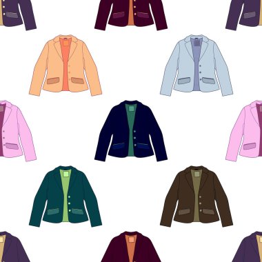 Farklı renk ceketlerin kusursuz deseni. Vektör hisse senedi illüstrasyonu E10.
