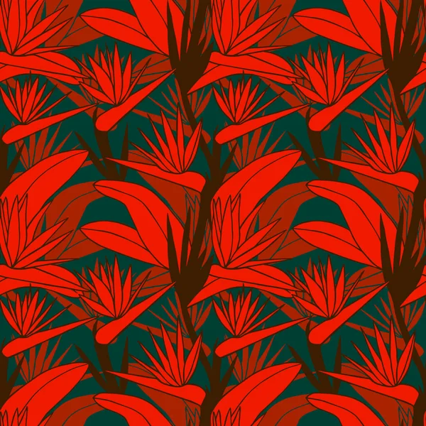 Strelitzia熱帯の花のシームレスなパターン ベクターストックイラストEps10 — ストックベクタ