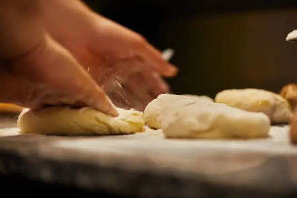 Kneading Dough Pizza Restaurant Kitchen — Stock Photo, Image