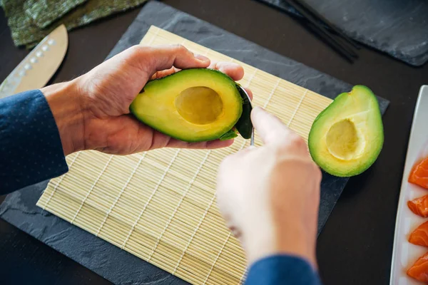 Avocado Being Prepared Sushi — Stock Photo, Image