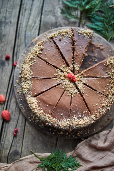 Gâteau Chocolat Sur Une Table Bois — Photo