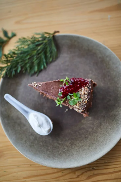 Pedazo Pastel Chocolate Plato — Foto de Stock