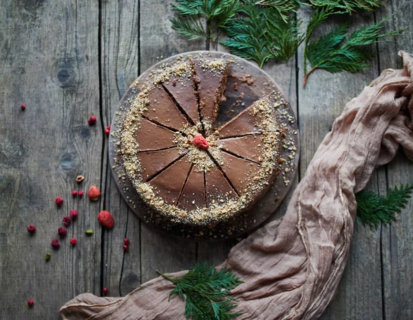 Gâteau Chocolat Sur Une Table Bois — Photo