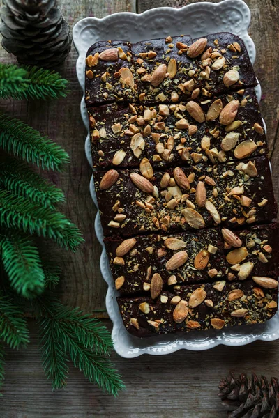 Brownies With Coffee And Almonds On The Table