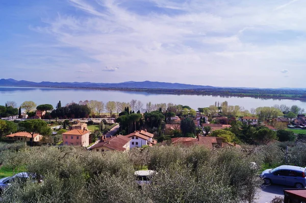 Θέα Από Καστιλιάν Ντελ Λάγκο Της Λίμνης Τρασιμένο Ούμπρια Ιταλία — Φωτογραφία Αρχείου