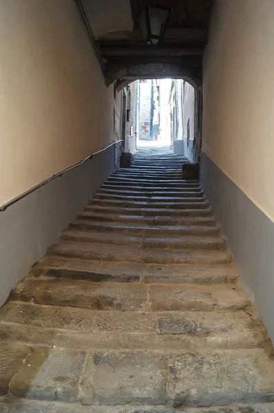 Typische Gedeckte Treppe Cortona Toskana Italien — Stockfoto