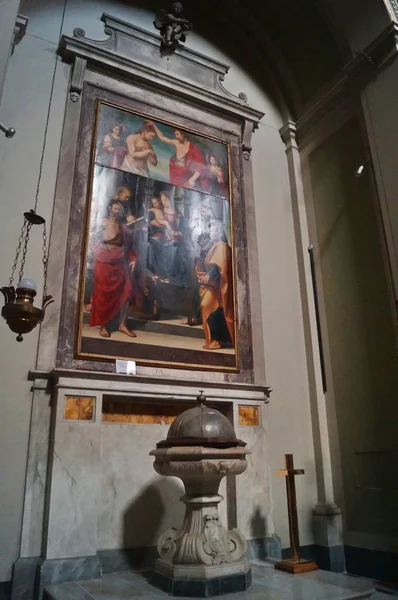 バプテスマのヨハネ フセッキオ トスカーナ イタリアのコレギアタのバプテスマフォントの礼拝堂 — ストック写真