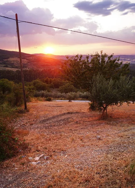 Ηλιοβασίλεμα Στη Νότια Επαρχία Της Ούμπρια Ιταλία — Φωτογραφία Αρχείου