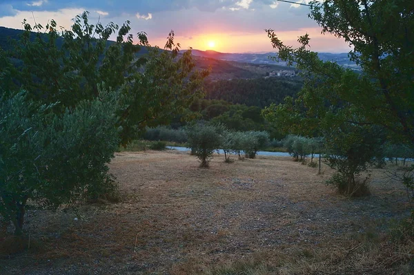 Coucher Soleil Dans Campagne Sud Ombrie Italie — Photo