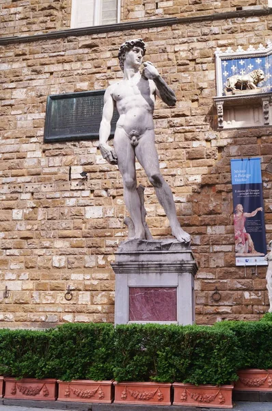 Michelangelo David Standbeelden Piazza Signoria Florence Italië — Stockfoto