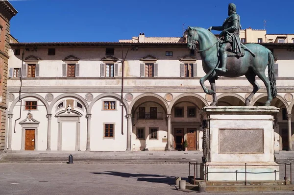 Florence Tijdens Covid Noodsituatie Ruiterstandbeeld Van Ferdinando Piazza Santissima Annunziata — Stockfoto