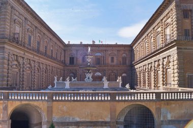 Floransa, Toskana, İtalya 'daki Boboli Bahçeleri' nden görülen Palazzo Pitti 'nin avlusu