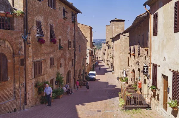 Boccaccio Ulice Starověké Středověké Vesnice Certaldo Toskánsko Itálie — Stock fotografie
