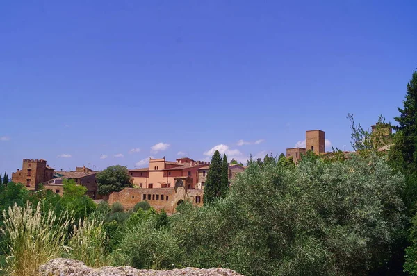 Pohled Starověkou Středověkou Vesnici Certaldo Toskánsko Itálie — Stock fotografie