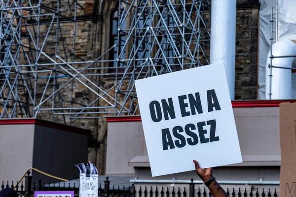 Ottawa Ontario Canada 2020 Διαδηλωτής Κατέχει Γαλλόφωνη Πινακίδα Που Σημαίνει — Φωτογραφία Αρχείου