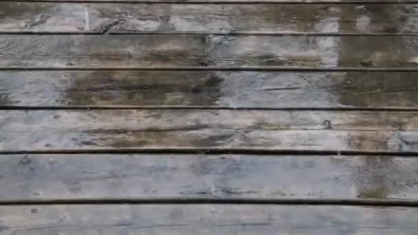 Tijdens Een Storm Een Zware Regenbui Valt Snel Houten Planken — Stockvideo