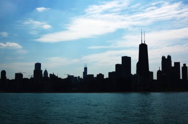 Silhouettes of buildings in cloudy day