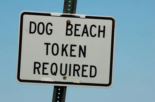 Dog Beach Token Required Sign Blue Background —  Fotos de Stock