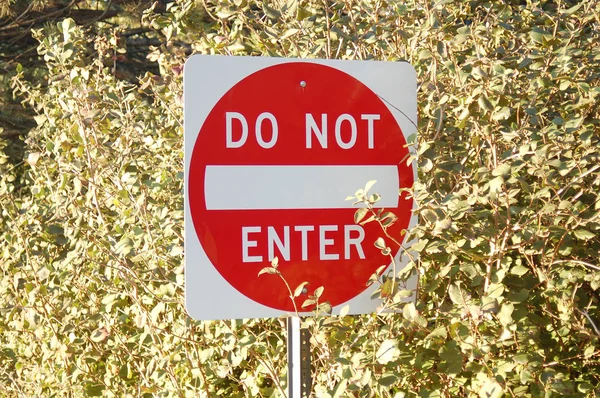 Çalılık arka planına trafik işaretini girmeyin 