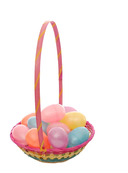 Closeup Colorful Easter Eggs Basket — Stock Photo, Image