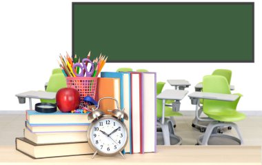 kitaplar ve boş sınıf