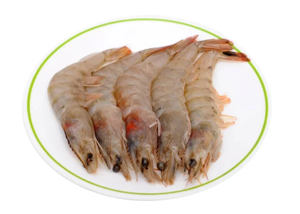 Camarones frescos en el plato — Foto de Stock