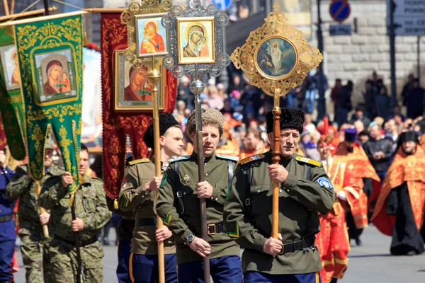 Vladivostok Russia April 2018 Priests Cossacks Easter Procession Center Vladivostok — Stock Photo, Image