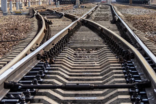 Rails Dwarsliggers Een Mechanisme Voor Het Omzetten Van Een Schakelaar — Stockfoto