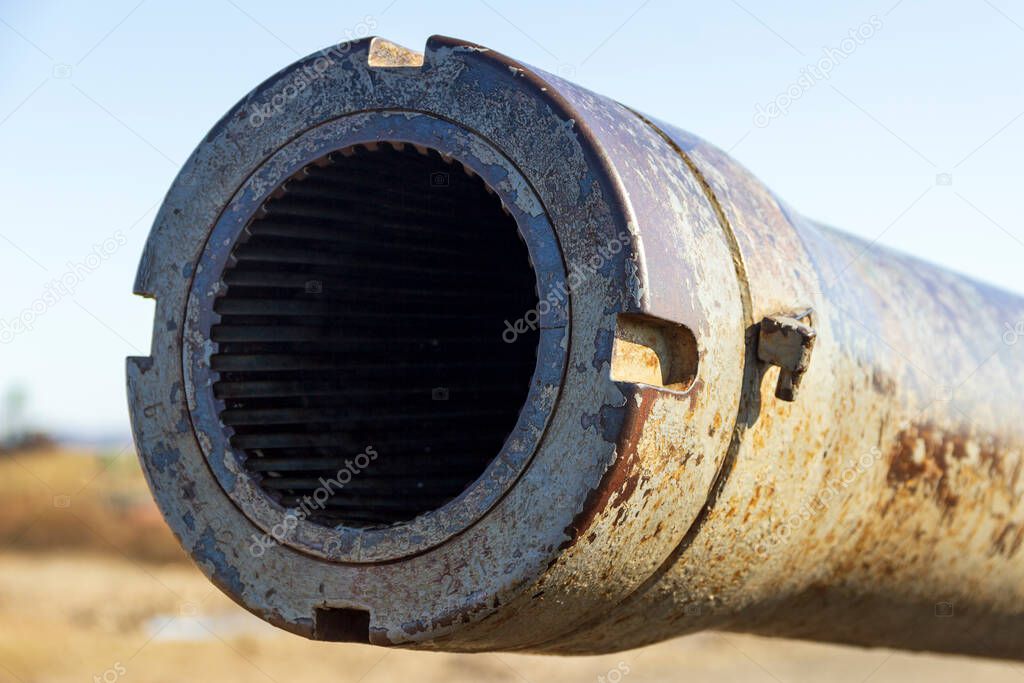 The muzzle of a Soviet B-13 gun located on the 198th battery at the top of the Refrigerator Hill in Vladivostok.