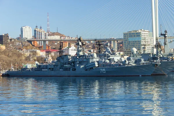 Vladivostok Russia January 2020 Warships Russian Pacific Fleet Cruiser Frigate — Stock Photo, Image