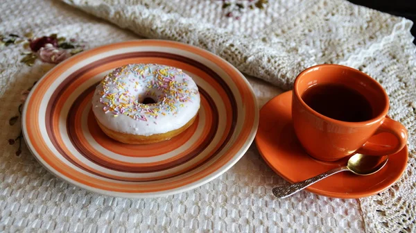 Manhã Provence Café Manhã Estilo Chá Donuts Chocolate Muffin — Fotografia de Stock