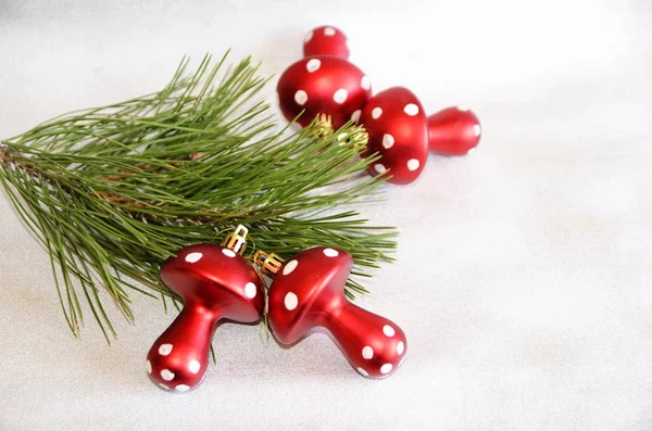Vacaciones Navidad Composición Con Hongos Rojos — Foto de Stock