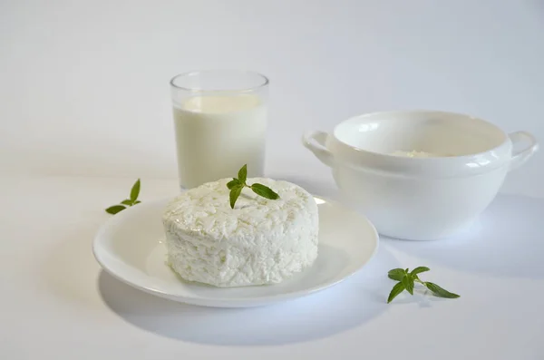 Alimentação Saudável Produtos Lácteos Mesa Fresco Delicioso Queijo Cottage Creme — Fotografia de Stock