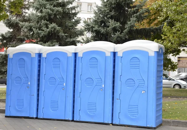 Park Has Neat Clean Bio Blue Toilets — Stock Photo, Image