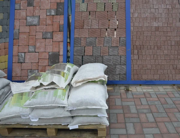 Photo Building Materials Paving Slabs Bags Crushed Stone Sand — ストック写真