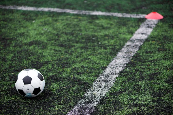 Тренировочный Мяч Зеленом Футбольном Поле — стоковое фото