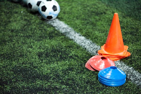 Voetbal Trainingsuitrusting Het Veld — Stockfoto